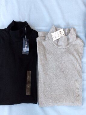 NWT 2 Men's Club Room Gray & Black Mock Turtlenecks Long Sleeve Top Size Large